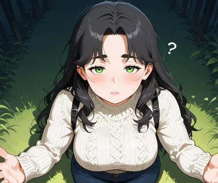 PonyScores7, source_anime, ah1, IllustriousQual, <lora:natsumi_style:0.5>, <lora:by_usakun-pony:0.4> by usakun, <lora:Akina_Bbw_Style_-_PonyXL:0.2> AkinBw
BREAK 1girl, mature female, (round face:1.2), (thick eyebrows:1.3), (curvy), round-chin, caucasian, (plump face), <lora:Round_face:0.2>, <lora:ETO_OCPonyXL:0.5> eto_oc, skindentation, (plump), thick thighs, wide hips, busty, voluptuous, lips, <lora:venus body PonyXL:0.4>, <lora:shinyskin2:0.2> glistening skin
BREAK (curly hair), long hair, (black hair:1.4), (parted hair:1.7), messy hair, kinky curls, <lora:hairdetailpxl:0.2> hairdetailpxl
BREAK (brown and green eyes), (brown_flecked_irises), (green_flecked_irises), (colorful eyes), (multicolored eyes), (downturned eyes:1.4), <lora:expressive eyes:0.5> expressive eyes, <lora:eyedetailpxl:0.2> eyedetailpxl, <lora:Eyes_High_Definition:0.3> EyesHD
BREAK Indifferent, <lora:Expressive_H:0.2> Expressiveh, <lora:Emotional_Anime_Expressions_PonyXL_Concept:0.2> emotional, <lora:Best_Facial_Expression_LoRA_PONY:0.2>, <lora:expresionesv3Rank128:0.2> expresiones, <lora:Detailed expressive EXEV style -XL Pony V1.0:0.2> FaceDetail
BREAK ((her hand radiates a pulsing violet energy waves of power rippling from her outstretched fingers))
BREAK Butterscotch cream bright coral crop sweater with high-waisted jeans and combat boots
BREAK (((Cybernetic Mirage, An ability to create deceptive digital images or sounds that mislead enemies, making them question what is real and what is illusion)))
BREAK <lora:xl_more_art-full_v1:0.2>, <lora:aesthetic_anime_v1s:0.2>, <lora:EpicF4nta5yXL:0.2>, <lora:detailxl:0.2> detailxl, <lora:Fant5yP0ny:0.2>, best quality, amazing quality, best aesthetic, absurdres, illustration, Volumetric_Lighting, ultra-detailed, very aesthetic, intricate details, 8k, masterpiece, best_quality
BREAK (zoom_out:1.8), (Ground level (from behind) view Extreme Distance shot)
BREAK Stable_Yogis_PDXL_Positives, AS-Adult, <lora:Complicated fantasy portrait - XL Pony V2.0:0.3>, bad-hands-5, <lora:HDA_Detailer:0.5>, HDA_FatGirlXL,