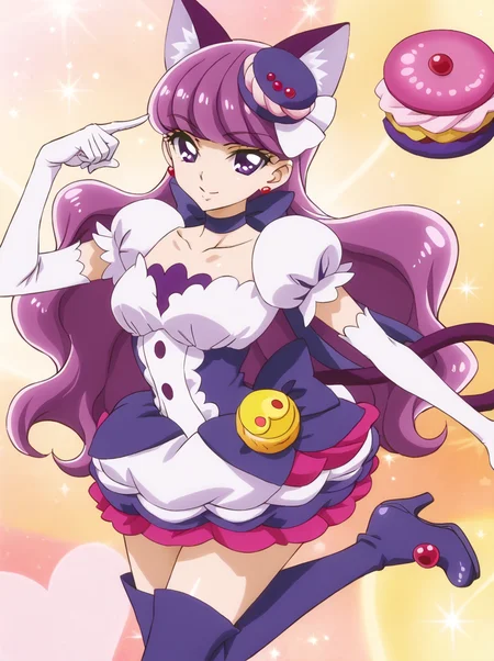 detailed background, shiny skin, posing,
<lora:curemacaron.pony:1>,
curemacaron,
large breasts,