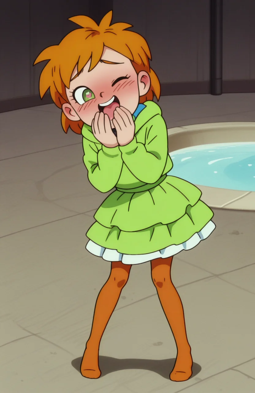 <lora:anatomy_helper:0.8> 1girl, solo, <lora:Broly_v1:0.9> dbsb,
black furry hoodie, long sleeves , hood down, aqua layered skirt, orange high-waist pantyhose, no shoes, <lora:Gwen2016:0.6> gwen2016, orange hair, green eyes,
geyser, heart-shaped pupils, open mouth, open mouth, happy , smile, moaning, one eye closed, full-face blush,,Covering mouth with hand, extremely detailed, highres, masterpiece, best quality