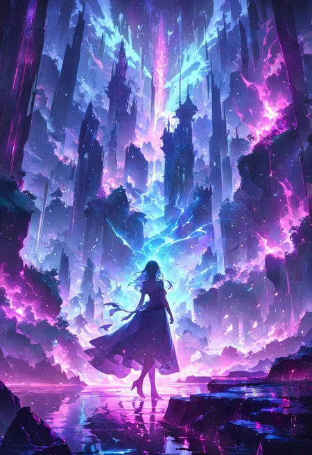 serene night, beautiful sky, dancing silhouette, Complex landscape, best quality, pastel colors, light blue tint, aesthetic Ethereal, Effulgent, Idyllic atmosphere,  Tranquil,  ethereal quality, cinematic volume, Twinkling lighting, glowing aura, global illumination,  glowneon, Anisotropic Filtering, Unrivaled Opus, Unconventional, hyper detailed, HDR,