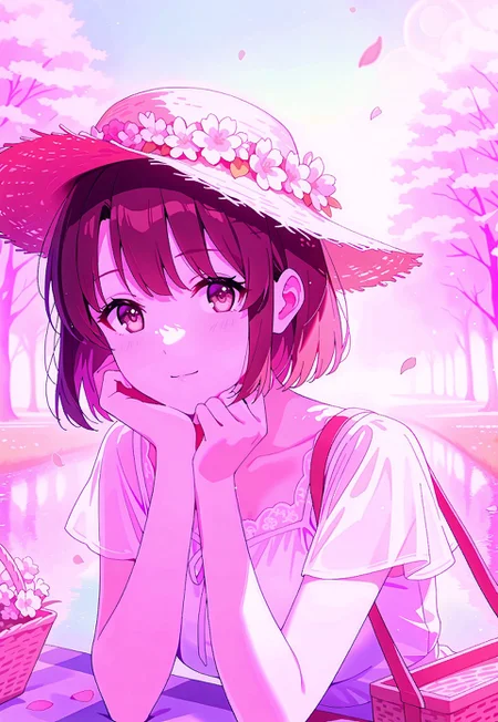 safe_pos, 1girl,Megumi <lora:IL-KatoMegumi:0.8>,brown hair,katou megumi,brown eyes,medium breasts,short hair, 

original, soft smile, floral background, vintage parasol, solo, summer dress, straw hat, sundress, aesthetic vibes, pastel theme, picnic basket, flower petals, upper body, light breeze, hair ornament, water reflection, sunglasses, cherry blossoms, soft sunlight, shoulder bag, ribbon on hat, jewelry, white dress, translucent fabric, hand resting on chin, bokeh background, sky gradient,

masterpiece,best quality,high quality,good quality,newest,((detailed eyes))
