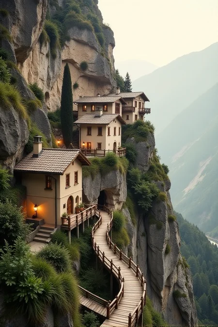 (((a village built into the side of a mountain, with wooden bridges connecting various parts of the town.))), Soft Beige, Cozy Comfort: warm lighting, beige tones, soft focus, cozy ambiance, comforting elements, gentle textures, tranquil look, cozy atmosphere, comforting aesthetics, capturing emotions, serene scenes, artistic feel, storytelling through textures, professional technique, gentle light manipulation, cozy concept, comforting styling, tranquil environment, surreal aesthetics, captivating narratives, intricate details, cozy landscape, editorial storytelling, warm glows, evoking comfort, pushing creative vision <lora:add-detail-xl:2> <lora:Cosine_freck:1>âââ