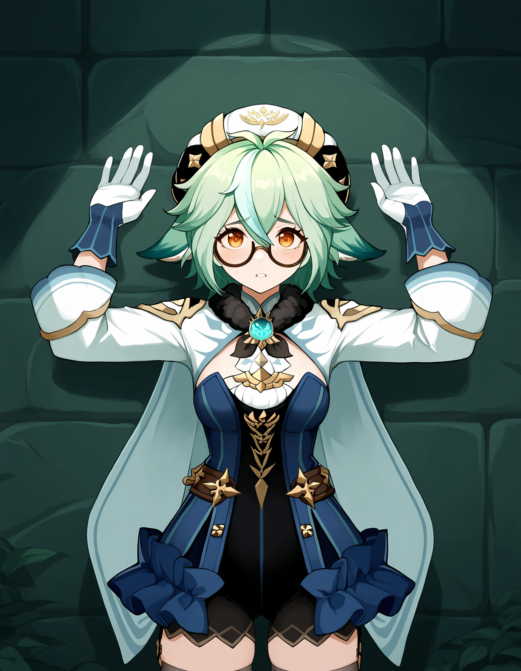 <lora:midis_Surrendering_V1-LR[NAIXL-vPred]:1> , surrendering, 1girl, sucrose \(genshin impact\),, masterpiece,best quality, very aesthetic,absurdres,newest,