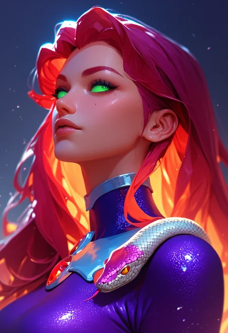 score_9, score_8_up, score_7_up, 
Starfire (Teen Titans), snake on shoulder, upper body,
hkmagic