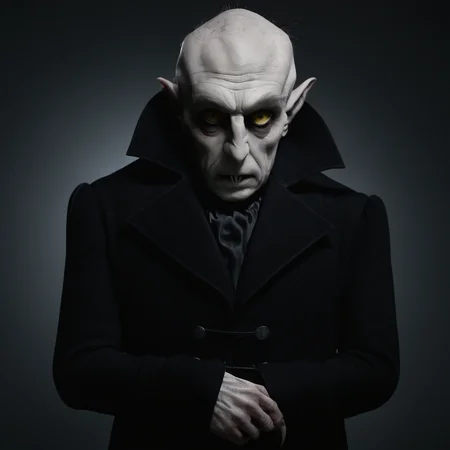 cinematic film still of <lora:Nosferatu:1>
Nosferatu a man in a long black coat and a white face,solo,simple background,1boy,white background,standing,full body,yellow eyes,male focus,pointy ears,fingernails,colored skin,bald,cane , Count Orlok, bald head, white skin, pale skin, vampire, realistic, realism, photorealism, hyperrealism, hyperrealistic, realistic, sharp, detailed, cinematography style, film light style, movie still, professional photography, artistic, perfection, contrast, cinematic, filmic, high quality photo, 8k quality, colorful, photography style, horror style, shallow depth of field, vignette, highly detailed, high budget, bokeh, cinemascope, moody, epic, gorgeous, film grain, grainy
