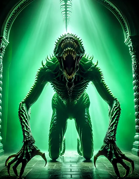 monsterlora, horror (theme), 1monster, teeth, eyes, humanoid, arms, legs, full body, green,cinematiclora,Cinematic Lighting, Dramatic lighting, high contrast, detailed shadows, high-resolution, emotional, harmonious, vignette, highly detailed, high budget, bokeh, cinemascope, moody, epic, gorgeous, film grain, grainy, monsterlora, horror (theme), 1monster, teeth, eyes, humanoid, arms, legs, full body, green, dramatic, sharp focus, intricate, extremely detailed, cinematic, original, directed, highly detail, color spread, excellent composition, dynamic, vibrant colors, exciting atmosphere, creative, positive, glowing, symmetry, perfect, beautiful, stunning, epic