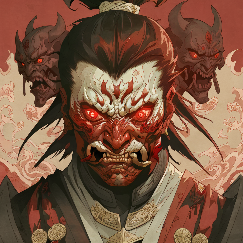 <lora:hu4lu:1>hu4lu samurai holds hands up to face red background