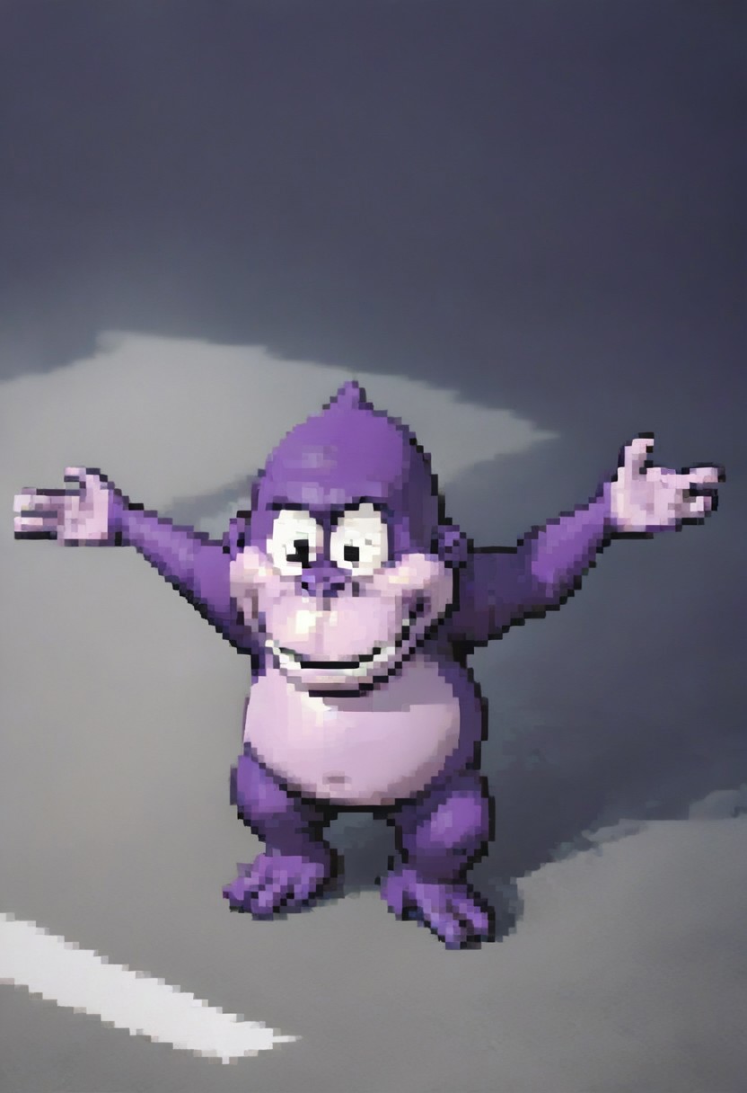 score_9, score_8_up, score_8, score_9, solo, 1boy, b0nz1buddy, gorilla,  airplane arms, smile, teeth, three quarter view