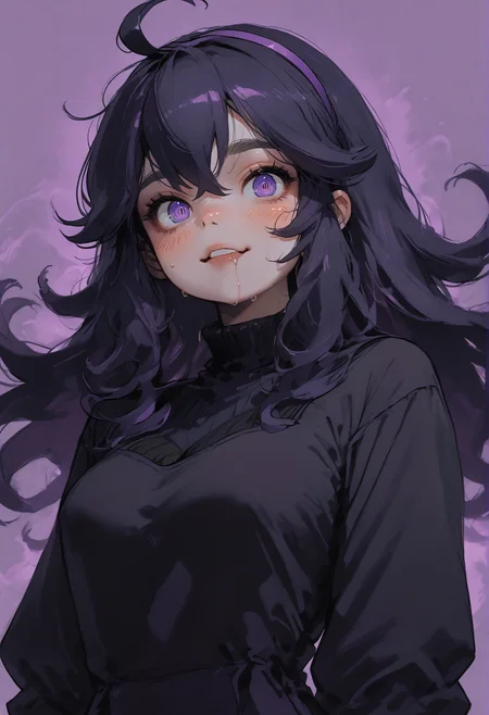 1girl, hex maniac (pokemon),purple hairband, black thighhighs, long hair,purple eyes, messy hair, @ @, smile, looking at viewer,
black dress,large breasts, lace, gothic style,blushing , drooling,sharp focus, portrait,upper body,side view,
<lora:sdxl_lightning_8step_lora:1>
score_9, score_8_up, score_7_up,score_6_up,
masterpiece, best Quality,source_anime,
dispersion effect,steam, sweat skin, vivid colours,
<lora:P0p4rtXLP:1> p0p4rt ,colorful,