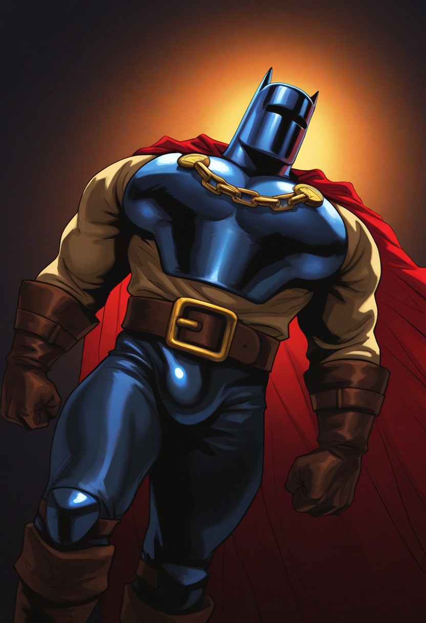 gay,1boy,  male focus, mature male, male pectorals, best quality, masterpiece, amazing quality, very aesthetic, absurdres, masterpiece, best quality, amazing quality, very aesthetic, newest, huge filesize jmpk1ng, helmet, armor, breastplate, red cape, boots, belt, solo, mature male, handsome, BREAK, dutch angle, cowboy shot, (solo), 1boy, naughty smile, male focus, chain mail, long sleeves, bouncing_male pectorals, massive pectorals, (oversized pectorals:1.2), 
upper portrait, lighting, intricate details, close proximity, heroic pose
dark cold color scheme, cold lighting, warm colors, warm color scheme on skin, thebatmanwholaughsil, western comics (style),
s1stl3w