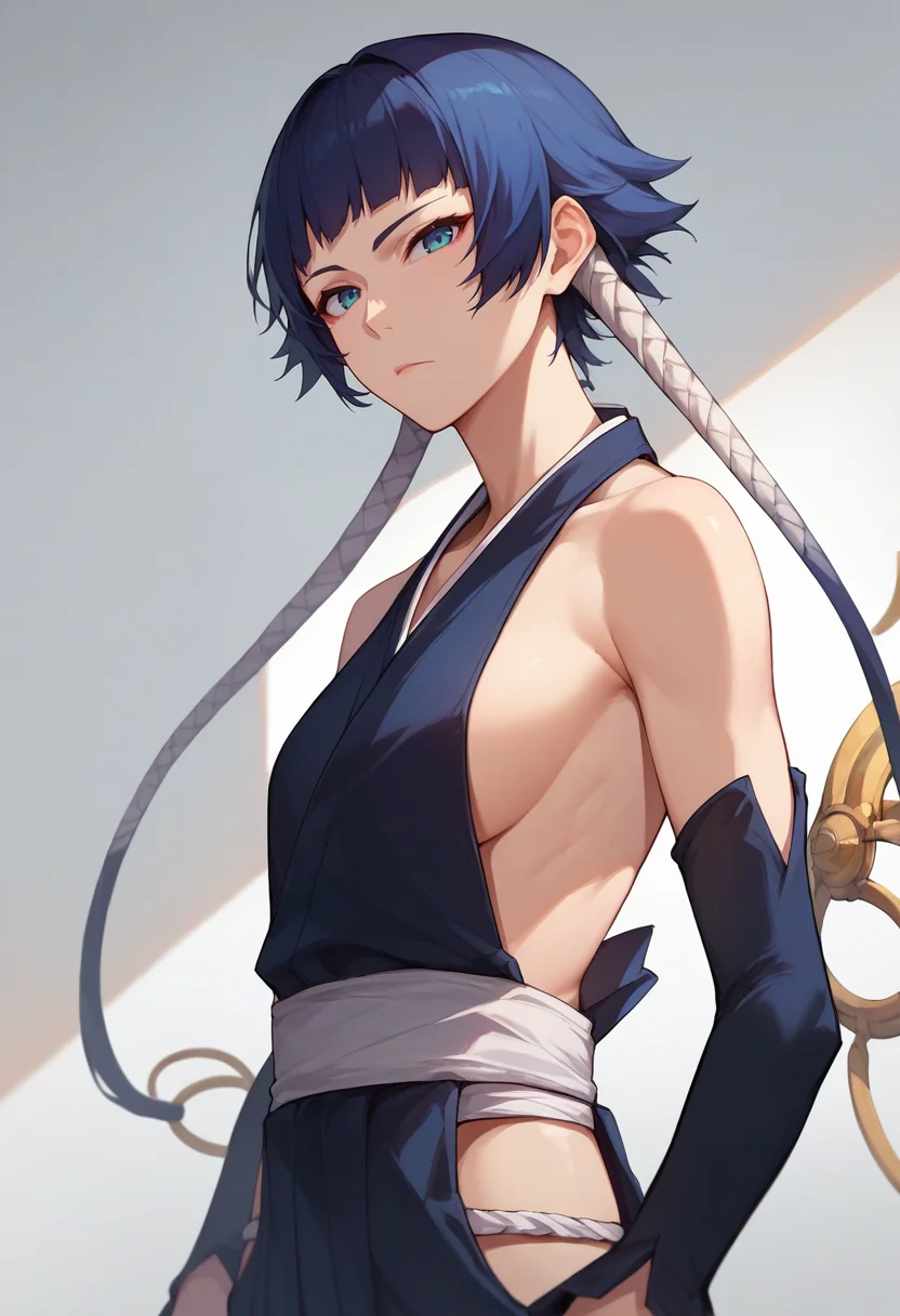score_9, score_8_up, score_7_up, source_anime, rating_safe, solo, 1girl, soifon, expressionless, looking at viewer, standing, japanese clothes, sideboob, hip vent, detached sleeves, bare shoulders <lora:bleach_soifon_ponyXL-04:1>