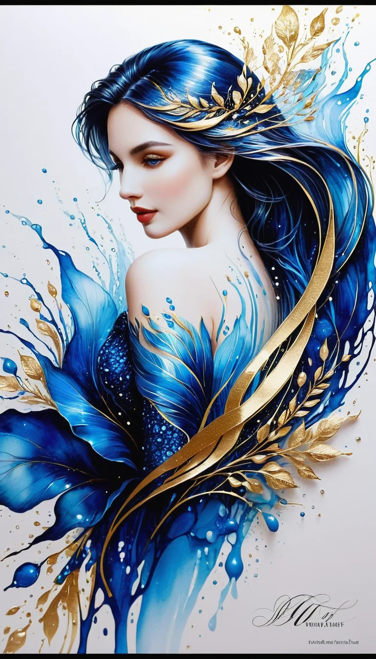 beautiful, gorgeous, stunning, attractive, lovely, exquisite, charming, alluring, ravishing, mesmerizing, breathtaking, radiant, picturesque, enchanting, splendid, elegant Silhouette Art, breathtaking (liquid sparkling water extravaganza alcohol ink sketch). the darkest hues of blue and velvet and shiny silver [[and gold]] color scheme.
<lora:InkArtXL_1.2:0.4> <lora:FaeTastic:0.4> . . tour de force, masterwork, masterstroke, crowning achievement, gem, perfection, paragon, masterpiece of artistry, pinnacle of creativity, culmination, high quality, 8k resolution, detailed, focused