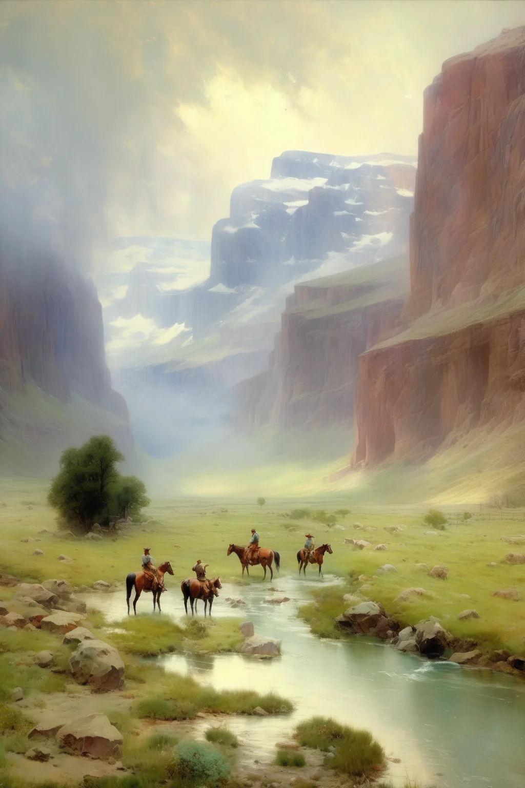 <lora:Thomas Moran Style:1>Thomas Moran Style - landscape shot by Abbott Fuller Graves and Martin Grelle.