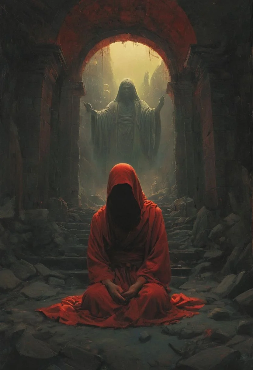 satan monks army ,hundreds, lots endless monks , architecture, strong bright , The neon hues of her aura paint the air, a vivid testament to her inner strength and focus.jesus christ is dead, dad monks liang on ground ,
creating a hyperpunk scene with desaturated translucent DARK  Red and beige details, colorful (polaroid:0.7) with vibrant colors, (vacations, high resolution:1.3), (small, selective focus, european film:1.2), (sexual advance:1.1), ,end of hopes ,silence, extremely detailed,dark,sad, easy negative, digital artwork by Beksinski, extremely detailed, dark, chiaroscuro, low-key,in the style of Kelly Slater ,style by Kelly Slater,closeup,digital artwork by Beksinski, style of Kelly Slate