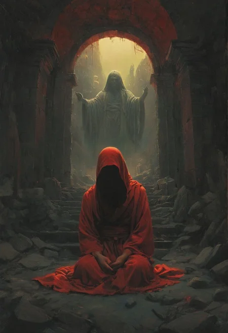 satan monks army ,hundreds, lots endless monks , architecture, strong bright , The neon hues of her aura paint the air, a vivid testament to her inner strength and focus.jesus christ is dead, dad monks liang on ground ,
creating a hyperpunk scene with desaturated translucent DARK  Red and beige details, colorful (polaroid:0.7) with vibrant colors, (vacations, high resolution:1.3), (small, selective focus, european film:1.2), (sexual advance:1.1), ,end of hopes ,silence, extremely detailed,dark,sad, easy negative, digital artwork by Beksinski, extremely detailed, dark, chiaroscuro, low-key,in the style of Kelly Slater ,style by Kelly Slater,closeup,digital artwork by Beksinski, style of Kelly Slate