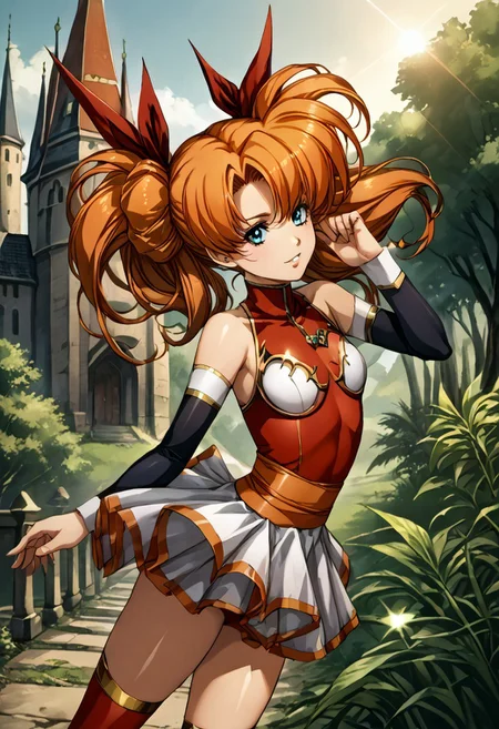 score_9, score_8_up, score_7_up, detailed, intricate details, chromatic aberration, realistic, veins source_anime, kuroinukaguya, , (best quality) , (highly detailed) ,((masterpiece)), ((best quality)), (ultra-detailed), ((extremely detailed)), (high resolution), 4K, (8K), best quality, (beautiful), (dynamic lighting), (super detailed skin), sharp focus, (1_girl, solo focus), score_9,score_8_up,score_7_up,anime coloring BREAK source_anime,anime,
fantasy,1girl,solo, big eyes
<lora:tiaris_p_v1.7:1>,tiaris,t_clothes,aqua eyes,shiny hair,orange hair,twin tails, red leotard,detached sleeves,white mini skirt,white knee boots,<lora:Fixhands_anime_bdsqlsz_V1:1>,
looking_at_viewer,
full body,posing,,castle,city,, masterpiece,best quality, very aesthetic, absurdres, ultra detailed, high resolution, 4k, extremely detailed CG,<lora:detail_slider_v4:0.8> , dynamic pose, (arms behind her head), <lora:Esther Rosenthal-000004:0.7>, forest, light rays, grass, forest path, Face Focus, Upper Body detailed eyes、detailed face and detailed skin <lora:add-detail-xl:1.0>