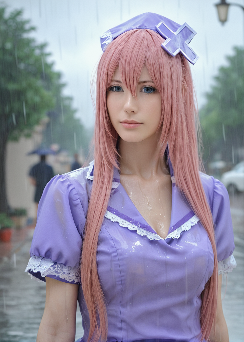 score_9, highly detailed, 1girl, nurse luka, outdoor background, rain <lora:Nurse_Luka_Realistic_Pony:1>