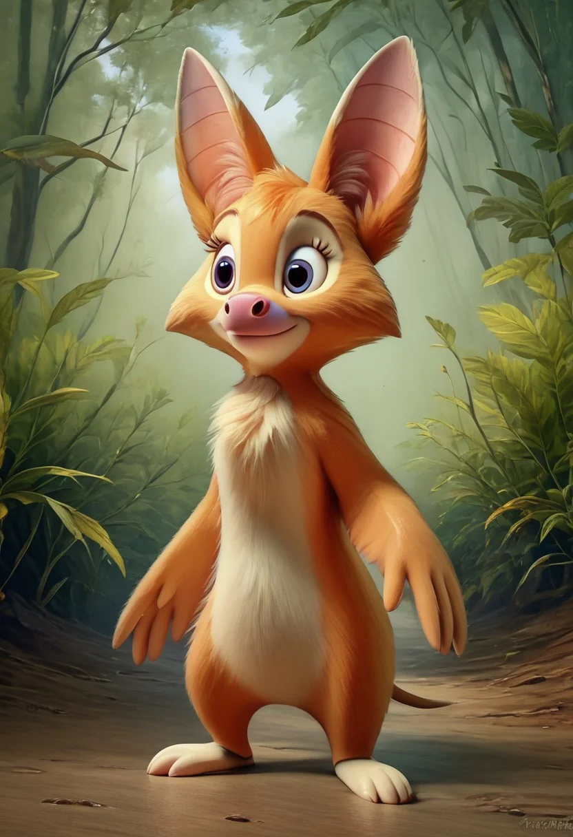 score_9_up, score_8_up, score_7_up, volume, 3d, painterly, realistic, ultra-detailed, great quality, high resolution, (((8k))), (sharp detailed:1,4) no smooth detailed. Background: forest. Foxglove bat, anthro, solo, full body view. closed mouth, cuteness, fluffy, detailed face, (very detailed face:1.4), detailed body, (very detailed body:1.4), detailed background, (very detailed background:1.4). Style: cartoon, Disney.