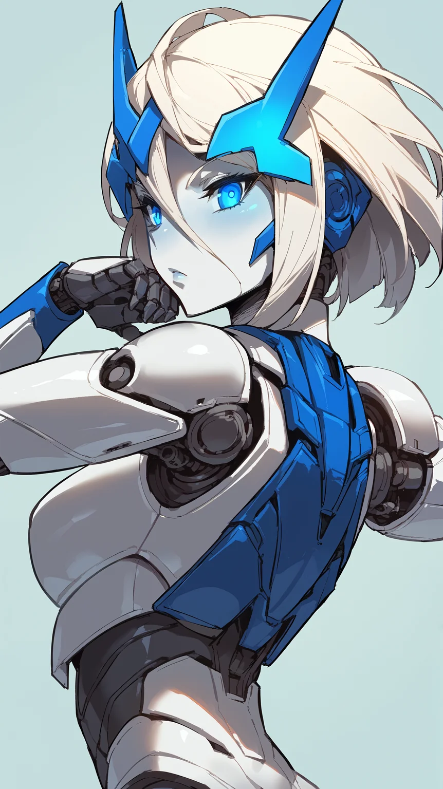 score_9,score_8_up,score_7_up,score_6_up, source_anime, girl, <lora:Frerry_epoch_15:0.7>, Frerry, dynamic pose, fidgeting, colored skin, robot girl, white skin, joints, white hair, blue eyes, glowing blue eyes, metal skin,