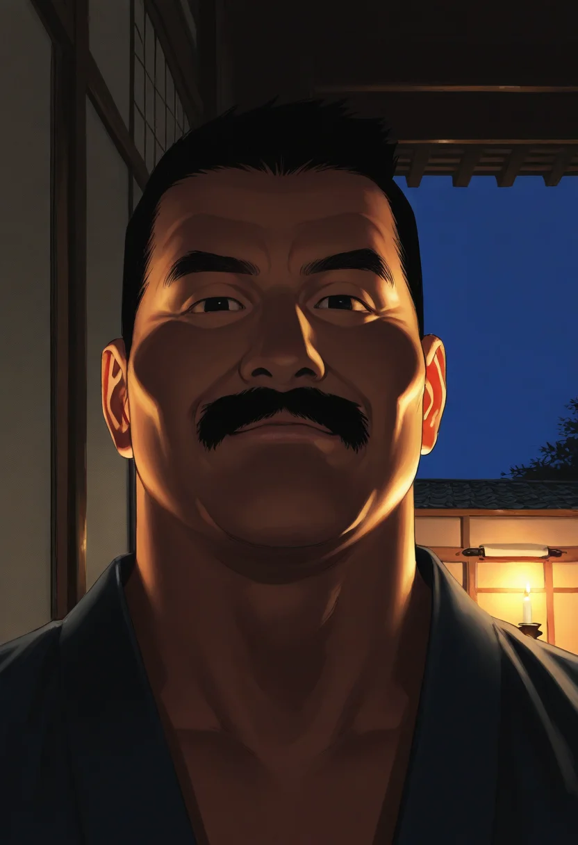1boy, portrait, photorealistic, blue sky, looking at viewer, plump, oil painting \(medium\), facing viewer, light smile,
BREAK
<lora:Police_commissioner_from_Hairy_Oracle_by_Gengoroh_Tagame_v0.1:1>
keijisan, mature male, thick eyebrows, thick mustache, black eyes, black hair, short hair,
indoors, japanese clothes, east asian architecture, shadow, dark, high contrast, night, candlelight,
BREAK
best quality, masterpiece, very aesthetic, absurdres, highest detailed,