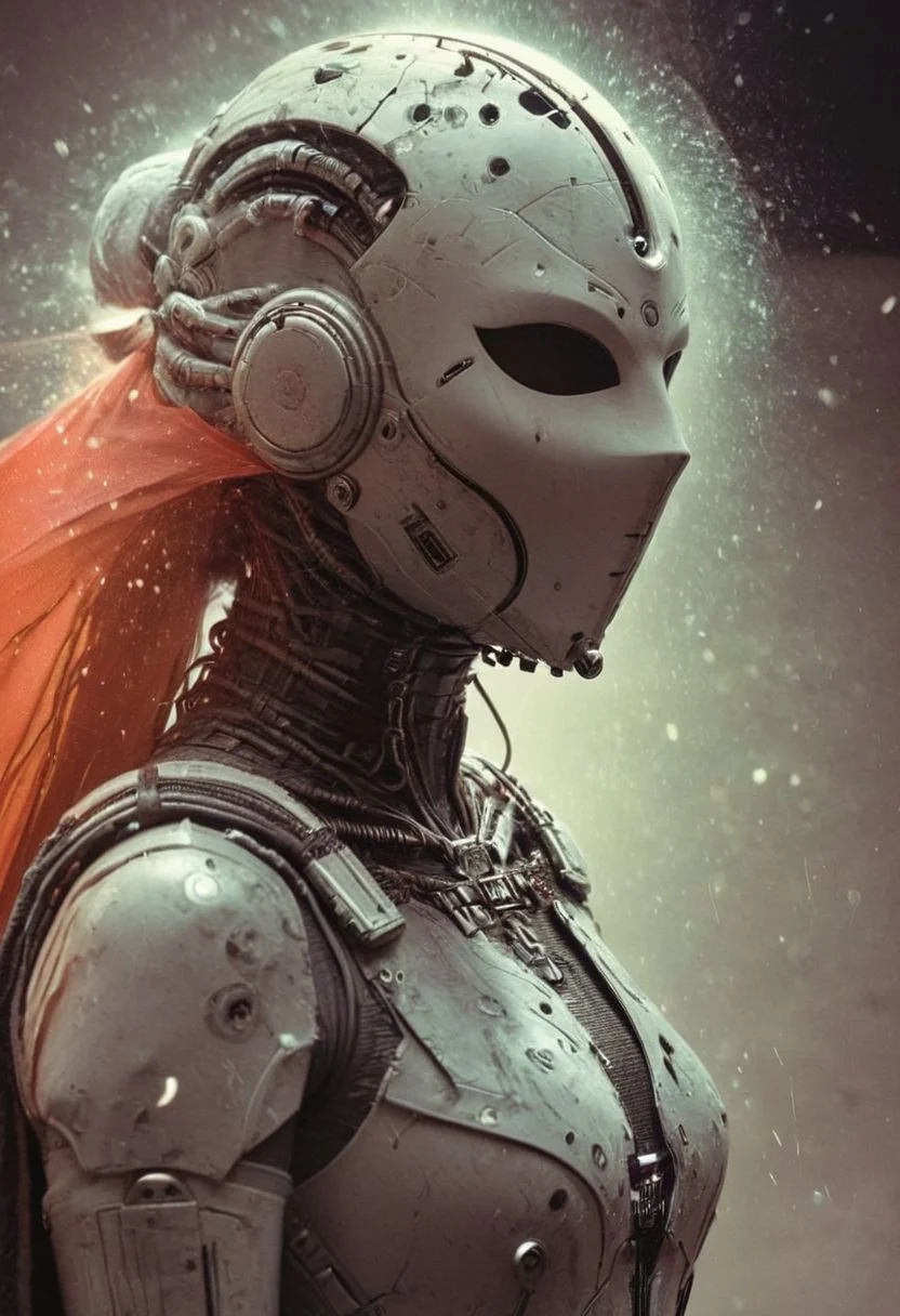 DARK throwing a Stone Pose, fight stance, Leg Up, Low Angle View,. a woman with shiny mirroring reflecting Guy fawkes mask and a outworn detailed old high collar translucent Red cyberpunk Samurai jacket, Large linen cape ,surrounded by a detailed monochrome spacescape with translucent vibrant Blood red Highlights, hyper-detailed, sharp, high resolution, high quality, 32K, Ultra realistic, HD, super detailed, line art, abstract style
. ethereal, atmospheric haze, Film grain, cinematic film still, shallow depth of field, highly detailed, high budget, cinemascope, moody, epic, OverallDetail, gorgeous, 2000s vintage RAW photo, photorealistic, candid camera, color graded cinematic, eye catchlights, atmospheric lighting, skin pores, imperfections, natural, shallow dof,
In the depths of this nocturnal tableau lies the promise of exploration and discovery, where the spirit of the astronaut converges with the boundless possibilities of the cosmos. Though Earthbound for now, his spirit remains untethered, reaching out towards the distant stars with an unyielding resolve to explore, to discover, and to soar beyond the limits of imagination.