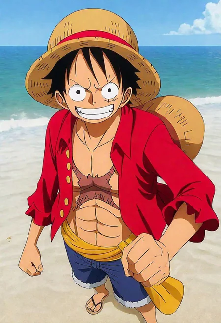 Monkey Di Luffy ( Ungry:1.0)  in the beach