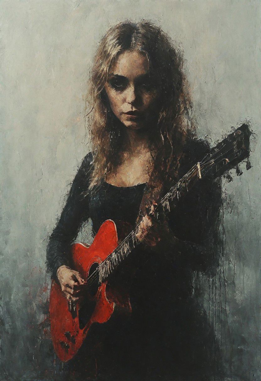 masterpiece, best quality,pictorialist style, low angle shot, medium shot, Bokeh, raw, dappled light on 1woman 30year old, playing guitar, electric guitar, (long and slender and beautiful legs), bare arms, supergirl costume, blonde hair, long hair, stand,Stage,headphone, masterpiece, best quality, 8k , ultra realistic, rule of thirds, dramatic overhead lighting, detailed face, cute, shallow depth of field, intricate details,