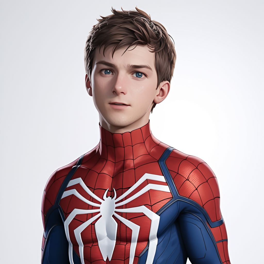 ASCIImasterpiece, best quality, solo, peter_parker, advancedsuit, detailed symmetric reflective blue eye, in front of a (plain white background: 1.3), 4k, 8k, intricate detail, soft lighting,