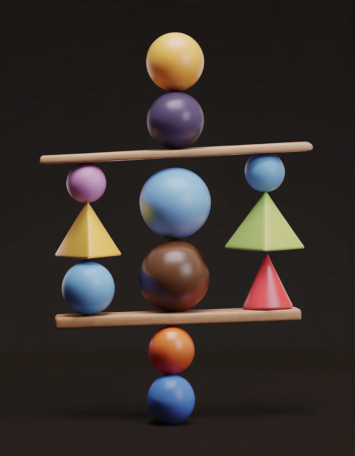 3d render, masterpiece balance composition of many colorful shapes, dark brown background <lora:3d-render-v2:1>