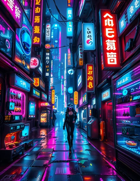A young woman standing confidently in the middle of a neon-lit cyberpunk street,cyberpunk str33t, dressed in futuristic hacker attire. She is wearing a sleek black leather jacket adorned with glowing blue circuit patterns, a high-tech visor over her eyes displaying scrolling digital data, and fingerless gloves with embedded LED lights. Her pants are form-fitting and metallic, with glowing strips running down the sides, and she has rugged combat boots with neon accents. Her posture is assertive, holding a small, holographic tablet in one hand with glowing data projections hovering above it, while her other hand rests on her hip. Her expression is intense and focused, exuding intelligence and determination. The background features a bustling urban environment with towering skyscrapers covered in vibrant neon signs in various languages, flickering holographic advertisements, and cables crisscrossing above. The ground is wet, reflecting the colorful lights of the city, and faint mist and smoke from nearby vents add depth and atmosphere. The overall mood is futuristic, edgy, and brimming with the energy of a high-tech dystopian world.
<lora:SDXLFaeTastic2400:0.4> <lora:extremely_detailed:0.4> extremely detailed, <lora:cyberpunk_str33t:1>, Masterpiece,best quality,hi res,8k,hi res,8k,award winning,(sharp focus, intricate, highly detailed),