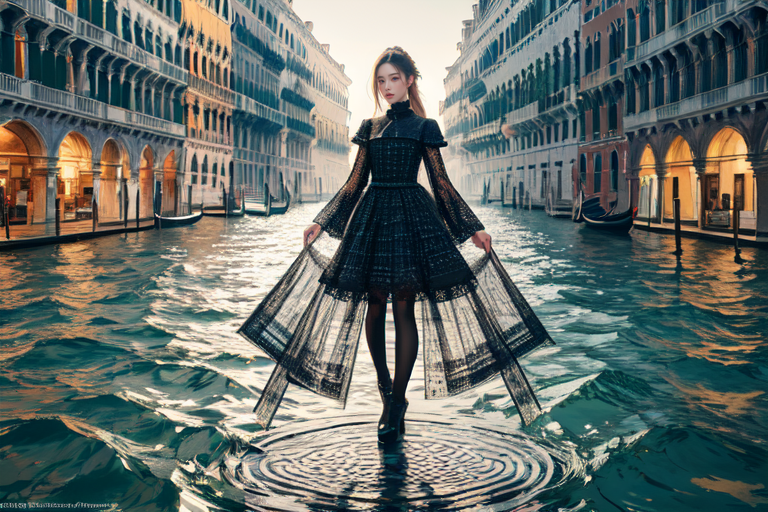 highly insanely detailed, masterpiece, top quality, best quality, highres, 4k, 8k, RAW photo, (very aesthetic, beautiful and aesthetic),  
(code_style,codestyle),(sympattern,geometric pattern), 
<lora:CodeStyle (half generic class)_564920:0.5>, 
(1girl:1.3), 1other, 
(in Venice),âââ
