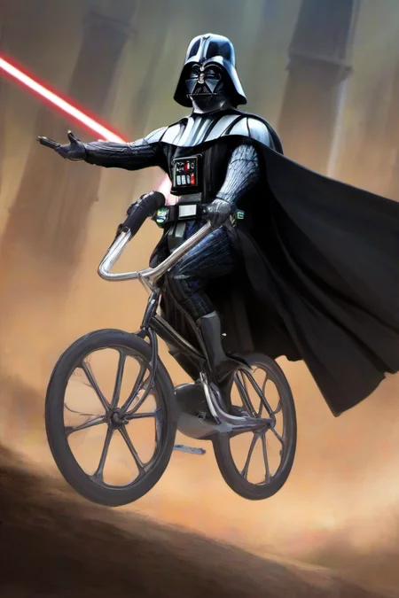 Masterpice,High Quality,
 <lora:PE_DarthVader:0.8> PEDarthVader
riding a unicylce,