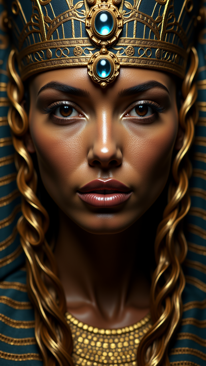 portrait, close up of a Female Sphinx, epic, Large Head, Lustful, stylized, sexy, heroic,     ,aidmaHyperrealism
