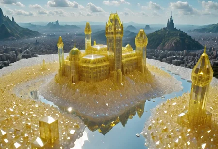 realistic, RAW photo, high quality, Stable_Yogis_PDXL_Positives, high altitude photo of a huge <lora:Naboo:0.5> Naboo,<lora:Medieval_Worlds:0.9> mw01out, made of crystals cs-cr1stal-v2,mirrors,circuitry in <lora:Low-key lighting Style:0.6> Low-key lighting Style,<lora:uv style v2:0.6> Fluorescence, <lora:cwhyberponk:0.3> cwhyberponk vast city with <lora:Hover_car:0.7>,city blocks,high rise buildings, in , featuring <lora:Neon_Noir_Pony:0.0> mad-neon-noir,<lora:whitexyellow:0.4> Everything in white, everything in yellow,white color aesthetic,yellow color aesthetic,white theme,yellow theme