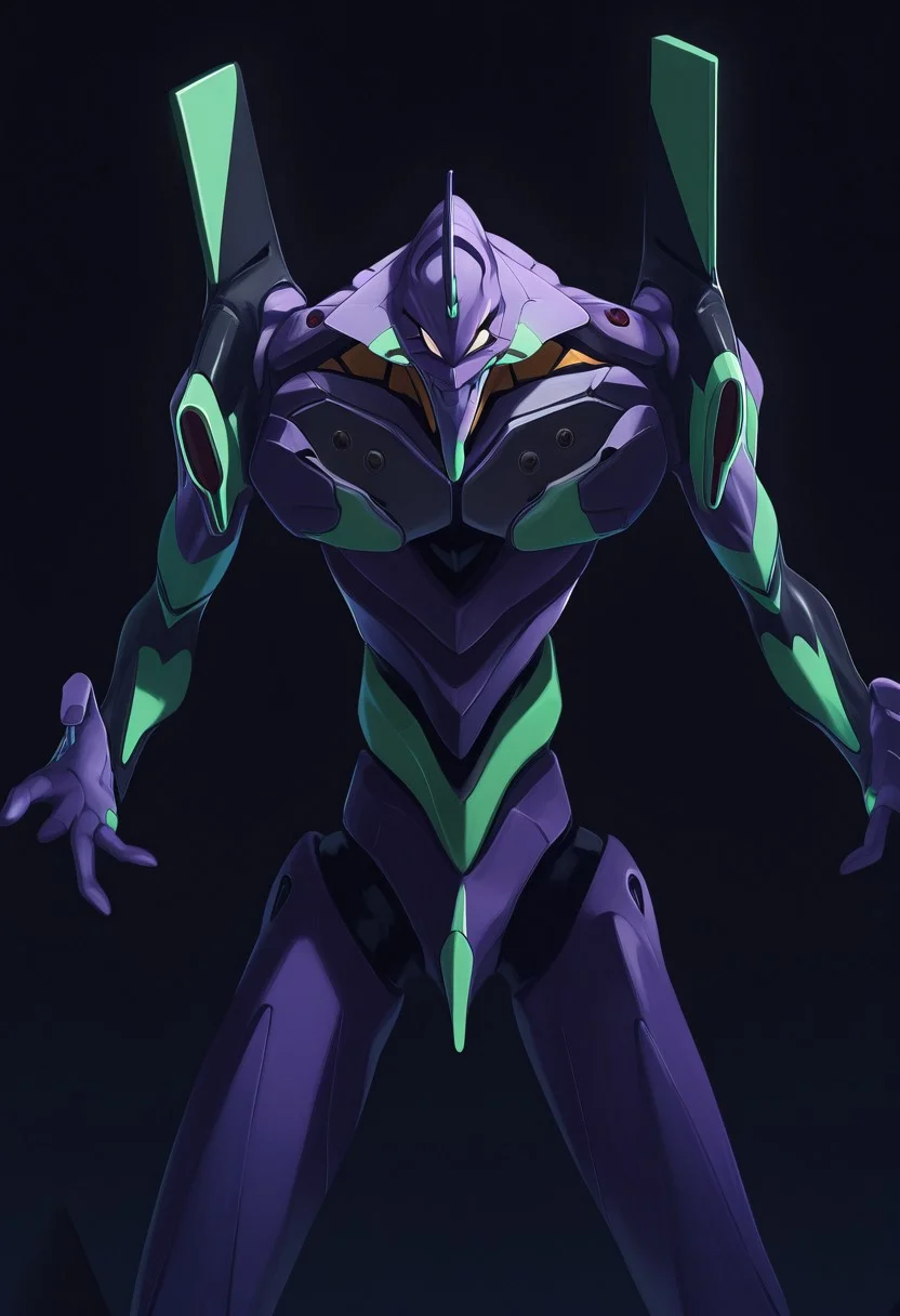 score_9, score_8_up, score_7_up, score_6_up, score_5_up, score_4_up, 4k quality, detailed, dramatic lighting, (eva01, giant robot, mecha), (no humans:1.1), best quality, masterpiece, simple background