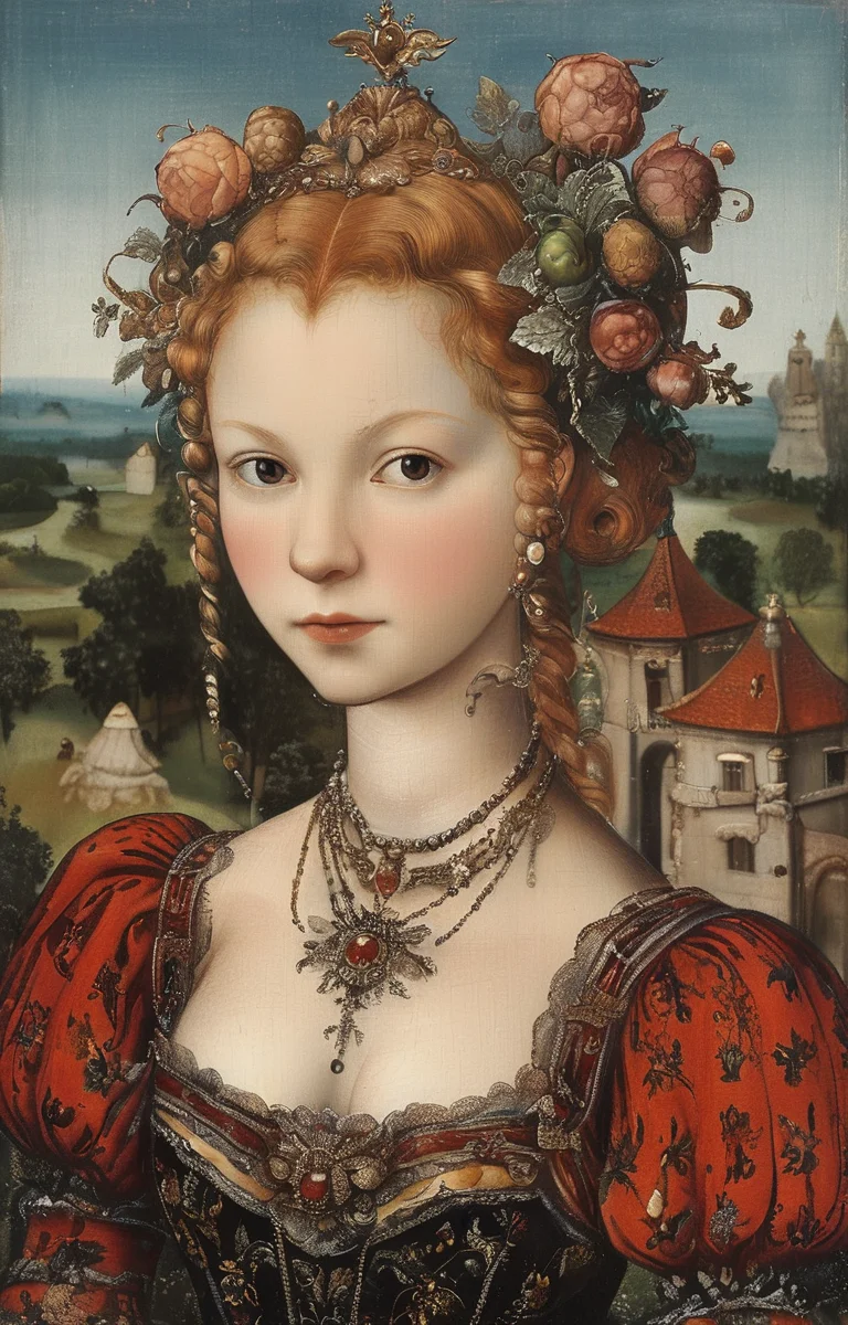 masterpiece,best quality,<lora:tbh282-sdxl:0.9>,illustration,style of Lucas Cranach the Younger portrait of idolmaster cinderella girls,