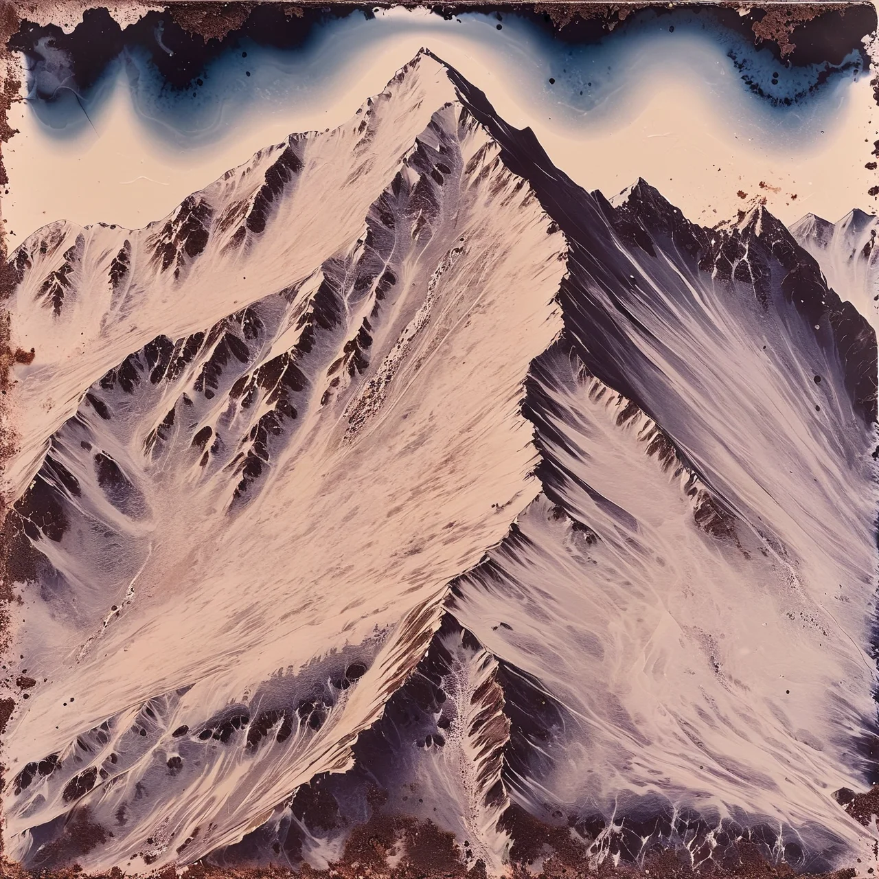 chemigram of a mountain with snowy peaks <lora:chemigram-000015:1>