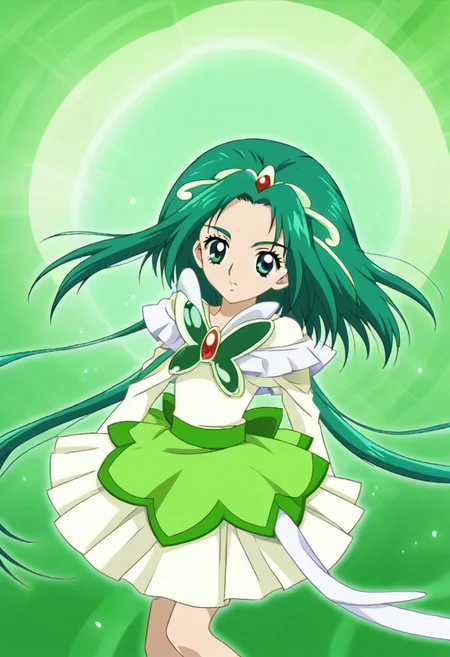 detailed background, green hair,, shiny skin,green eyes,<lora:curemint.:1>, curemint, solo,
