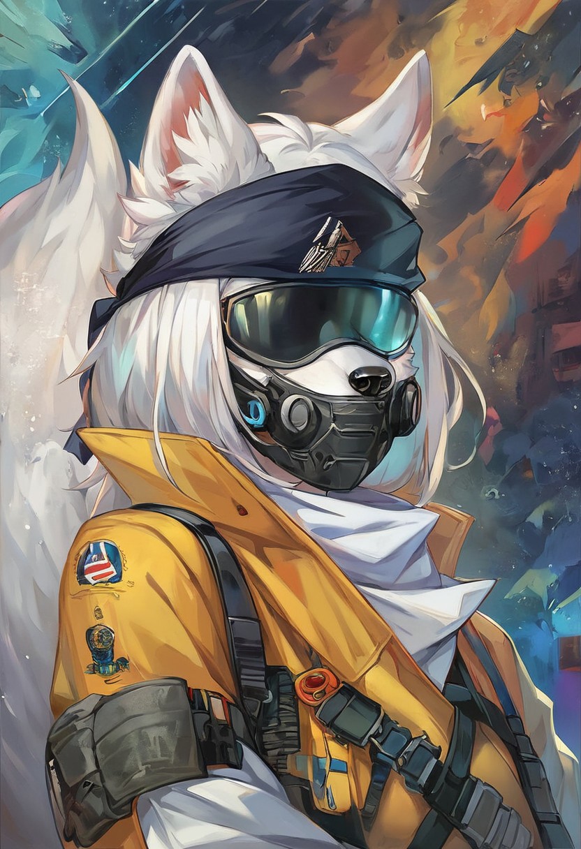 Score 9, Score_8_up, Score_7_up, ng_deepnegative_v1_75t, negative_hand, charturnerv2, knee-deep portrait of adult female,  banners, starship, high technology, shirt, fingerless gloves, soldier uniform,, , anime, Arknight provens, detailed background, cyberpunk, bandana, facemask, furry, arctic fox species, arctic fox tail, arctic fox ears