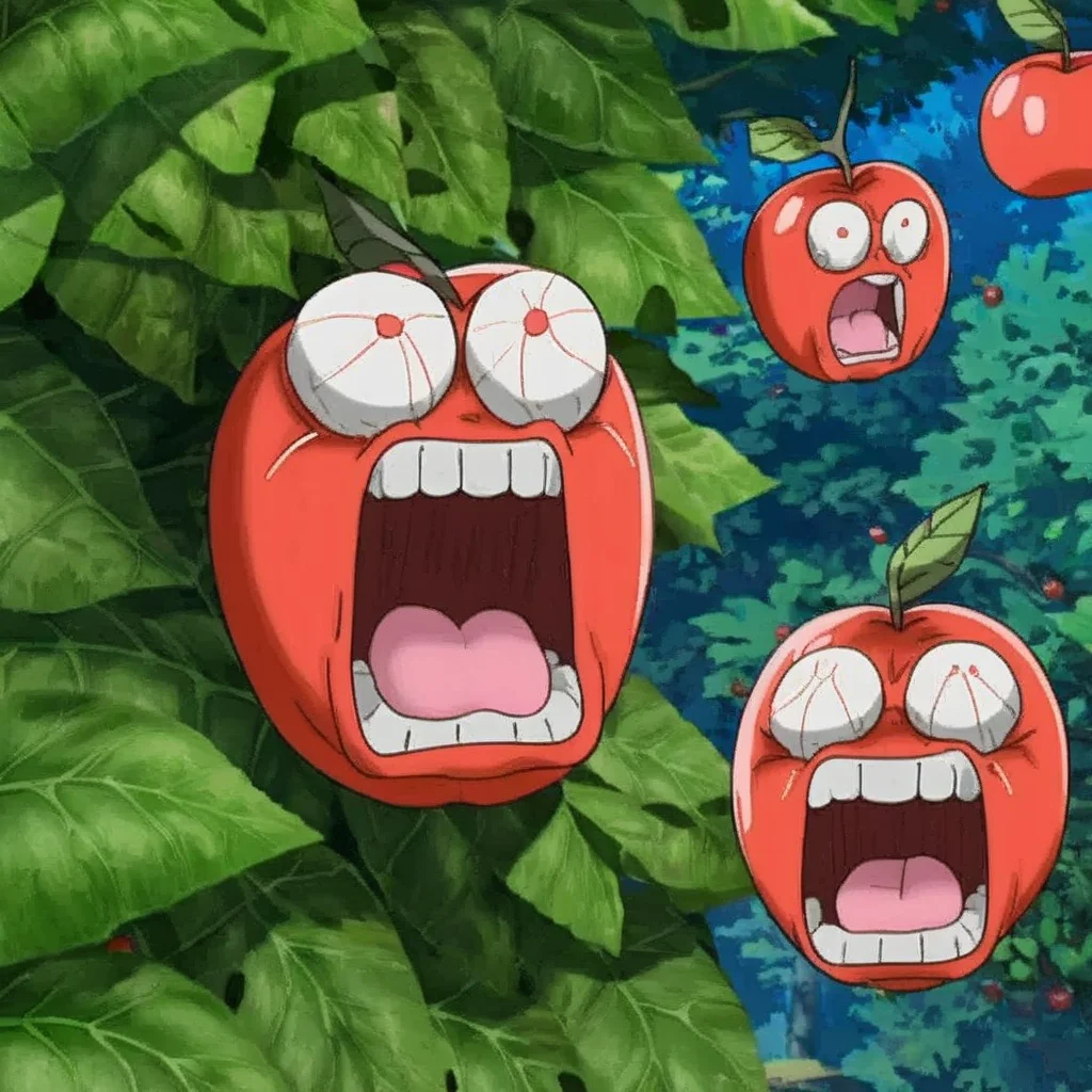 <lora:sapple_SDXL-000001:0.9>
sapple,outdoors, tree,screaming, apple face,
blank eyes, wide-eyed, clenched teeth, blush, day, pokemon (creature), sweat, food focus, colored skin,
best quality, high quality, highres, masterpiece,