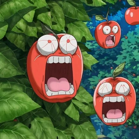 <lora:sapple_SDXL-000001:0.9>
sapple,outdoors, tree,screaming, apple face,
blank eyes, wide-eyed, clenched teeth, blush, day, pokemon (creature), sweat, food focus, colored skin,
best quality, high quality, highres, masterpiece,