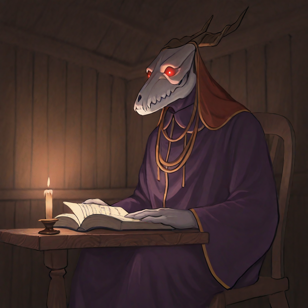 3tn3ss, very awa, masterpiece, best quality, absurdres, newest, perfect quality, detailed background, intricate details, traditional wooden home, cabin in woods, intimate lighting, intimate moment, male, solo

elias ainsworth, glowing eyes, wearing robe, his robe is open at the front, sitting on a chair, reading a magic book, candlelight on nearby table