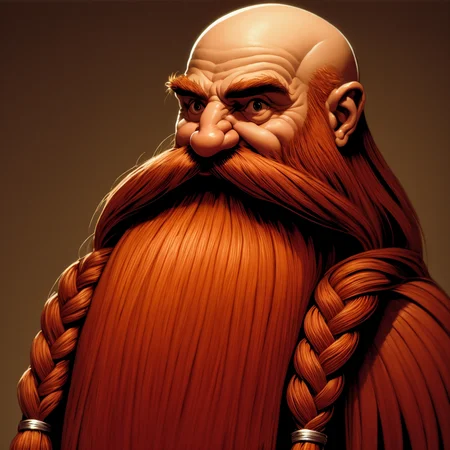 illustrated cartoon, painting, ultra detailed, masterpiece, Harry_Dwarf, dwarf-like, flowing long red beard, braided moustache,bald, silver bangles, <lora:Harry_Dwarf_SD1.5:0.8>