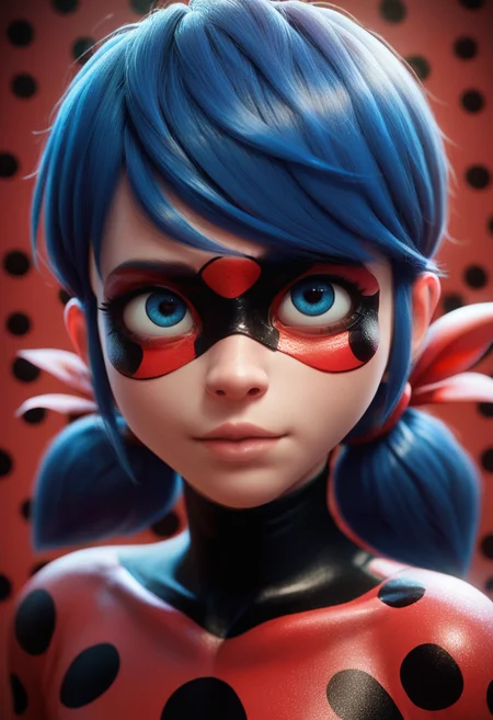 score_9, score_8_up, score_7_up, score_6_up, score_5_up, score_4_up, BREAK, source_cartoon, source_anime , <lora:Ladybug:0.9>  1girl, blue eyes, bodysuit, domino mask, portrait, hair ribbon, ladybug costume, ladybug outfit, lips, long hair, low twintails, solo, twintails, blue hair,  <lora:Realistic000003_1_2.5DAnime_0.05_Merge1:1> <lora:add-detail-xl:1> zPDXL