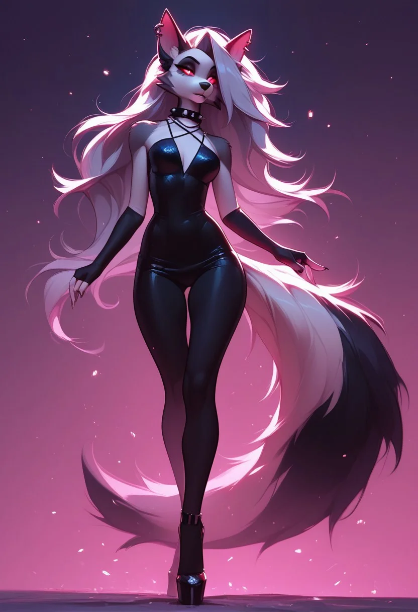 score_9, score_8_up, score_7_up, score_6_up, 1girl, solo, loona, from hellova boss, anthro furry, long hair, nightclub outfit, tight pink dress, perfect face, perfecteyes, sexy, sexy girl, beautiful eyes, dancing, dynamic angle, full body shot, red eyes, glowing eyes, red sclera, long fluffy tail, D4NC3RS