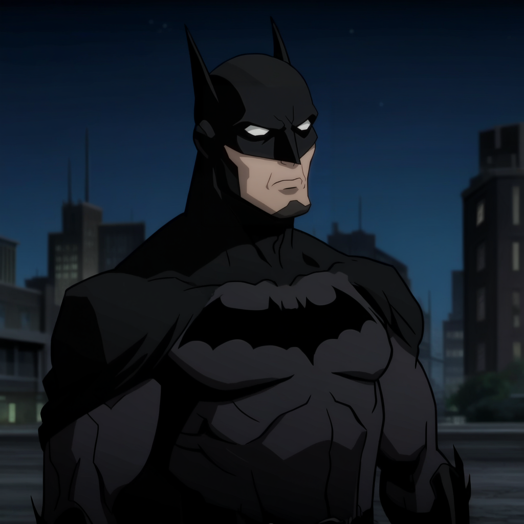 Ugly score_9_up, score_8_up, score_7_up, BREAK, DCAMU, 1boy, solo, helmet, muscular male, bodysuit, batman, cape, upper body,  <lora:DCAMU_Style_PXL_Leaf2:1>, night, screencap,