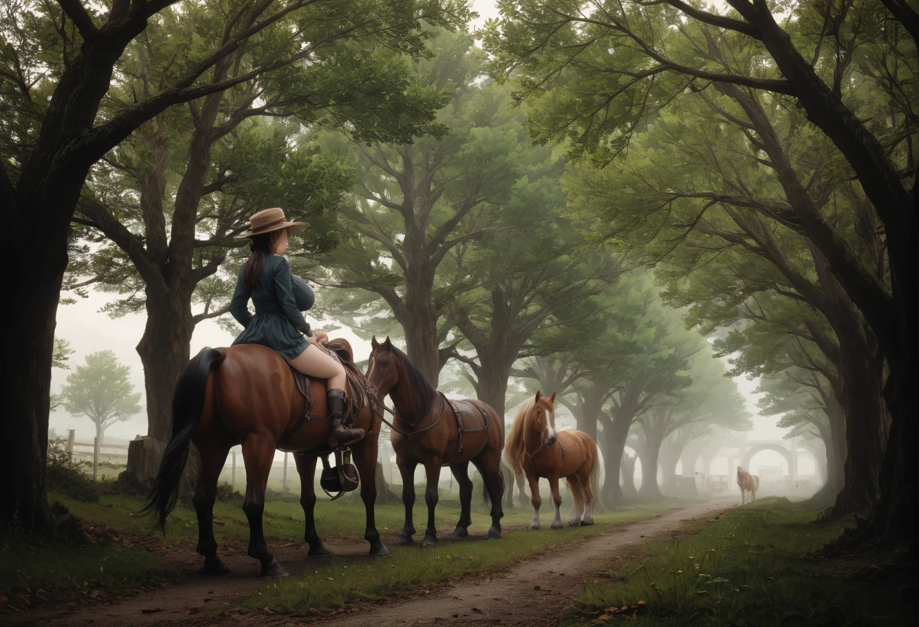,ruanyi0955,tree,outdoors,
multiple girls,horseback riding,horse,<lora:0955 wide road_v1_pony:0.7>, score_9, score_8_up, score_7_up, score_6_up, score_9, score_8_up, score_7_up, score_6_up source_anime, blush, 1girl, seduce smile, perfect body , natural huge breasts