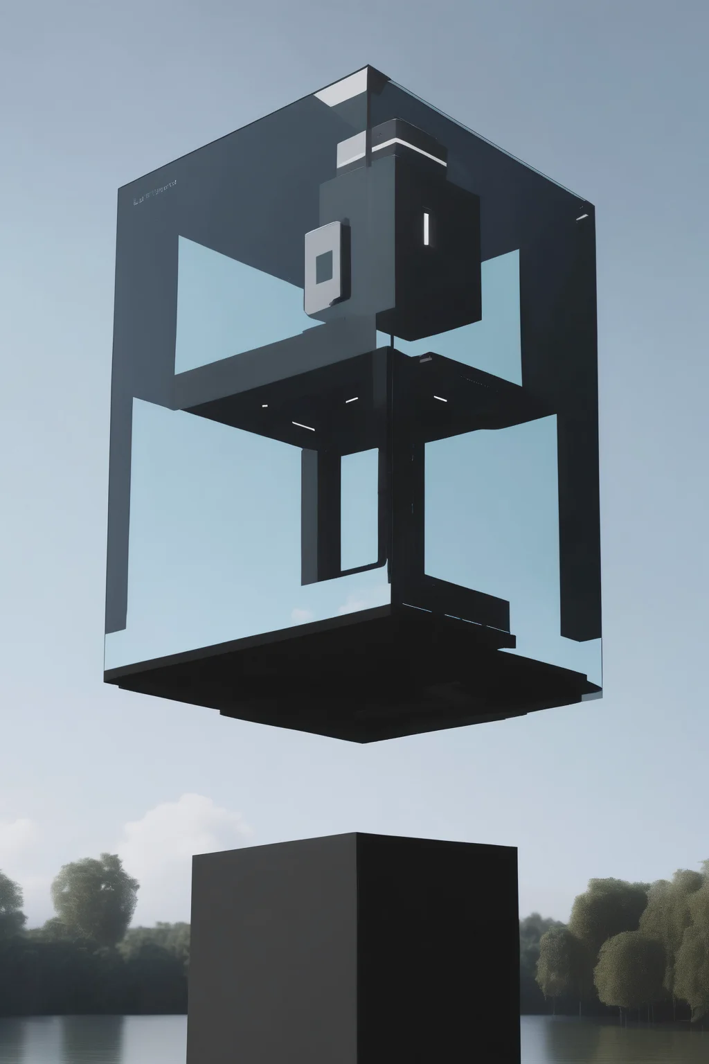 <lora:Levitating Cube:1>Levitating Cube - a glass box sitting on top of a pillar