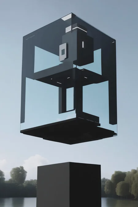 <lora:Levitating Cube:1>Levitating Cube - a glass box sitting on top of a pillar