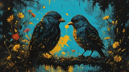 Aes loves all animals and plant life
Songbirds eat from his hand, you goddamn right, <lora:xl_more_art-full_v1:0.4>,  <lora:MJ52:0.4>, glow in the dark, <lora:Misty_Vintage:0.8>, <lora:gorgoeus_splash_of_vibrant_paint:0.7> Gorgeous splash of vibrant paint